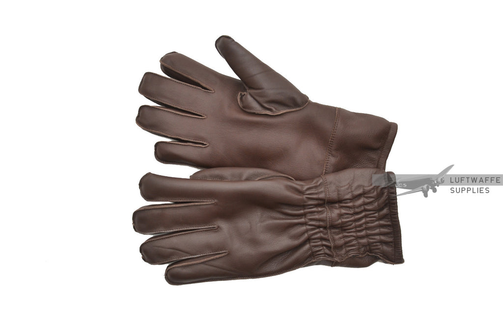 Fallschirmjager Jump Gloves (Lined) in Brown leather