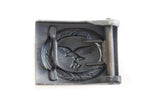 the back view of the Luftwaffe blue buckle showing the detail of the stamping.